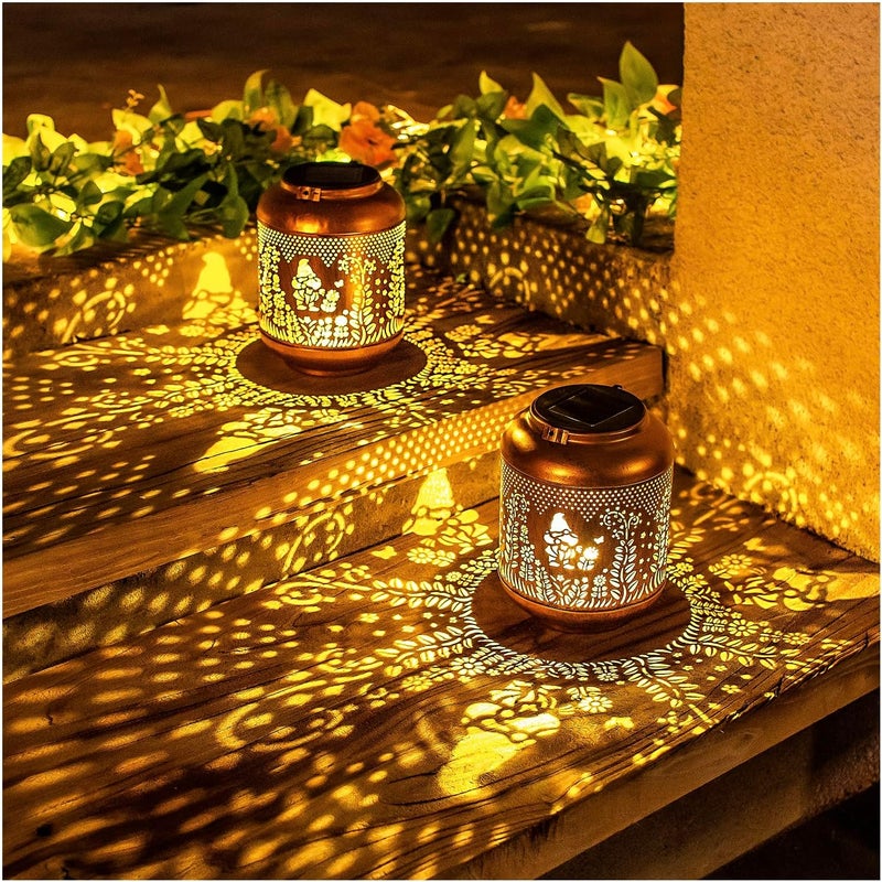 EZTZEN 2 Pack Gnomes Solar Lanterns Outdoor Waterproof Hanging Solar Lights Gnomes Gifts for Women Men Mom Metal Decorative LED Outdoor Lanterns for Patio, Lawn, Landscape, Garden Decor, Yard Decorations - Image 1